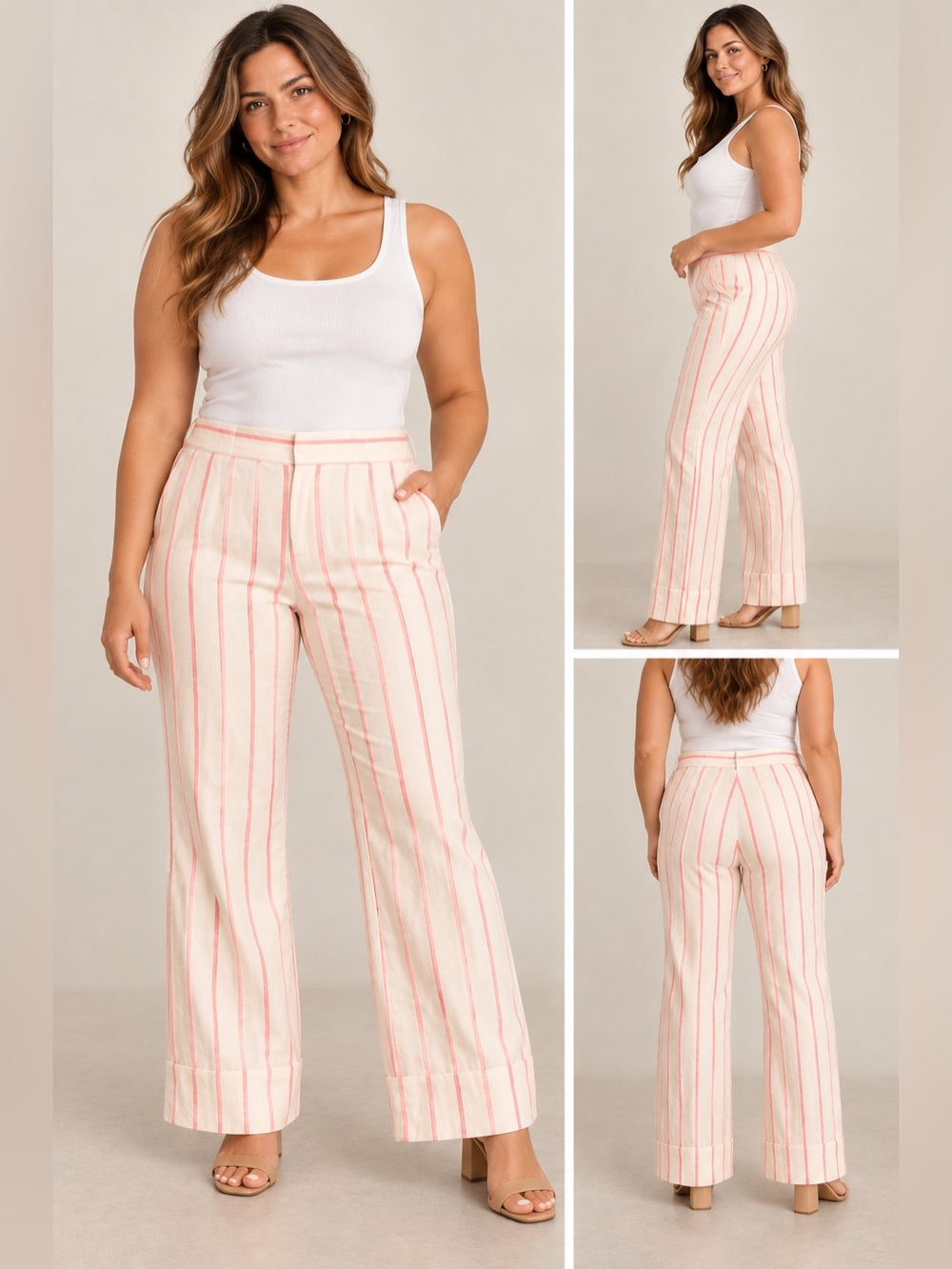 Theory 12 Salmon/Beige Stripes Cotton Pants